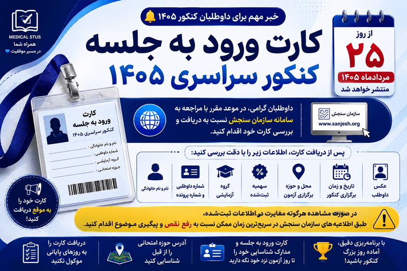 کارت ورود به جلسه کنکور ۱۴۰۵ | زمان انتشار، نحوه دریافت و رفع مغایرت اطلاعات